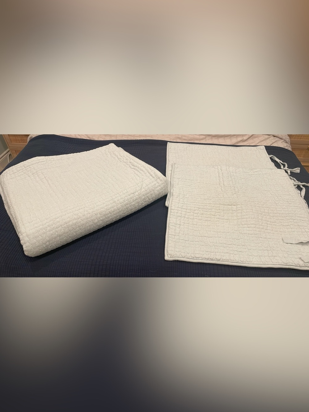 Pottery Barn King Pick Stitch Quilt and 2 shams